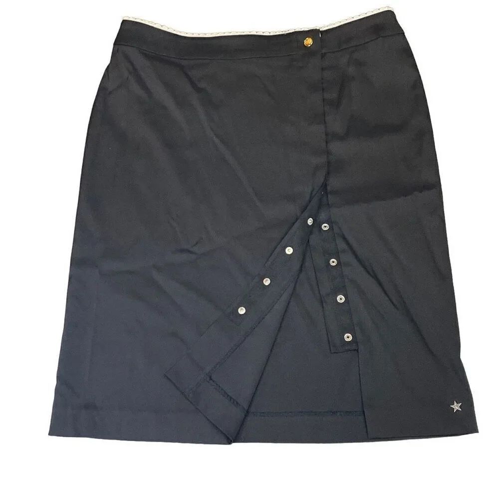Y2K Tommy Hilfiger Wrap Skirt Snap Front Off Center Black Size 9 VTG 1999